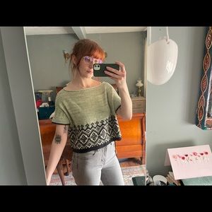 fairy stitch hand knit crop short sleeve sweater